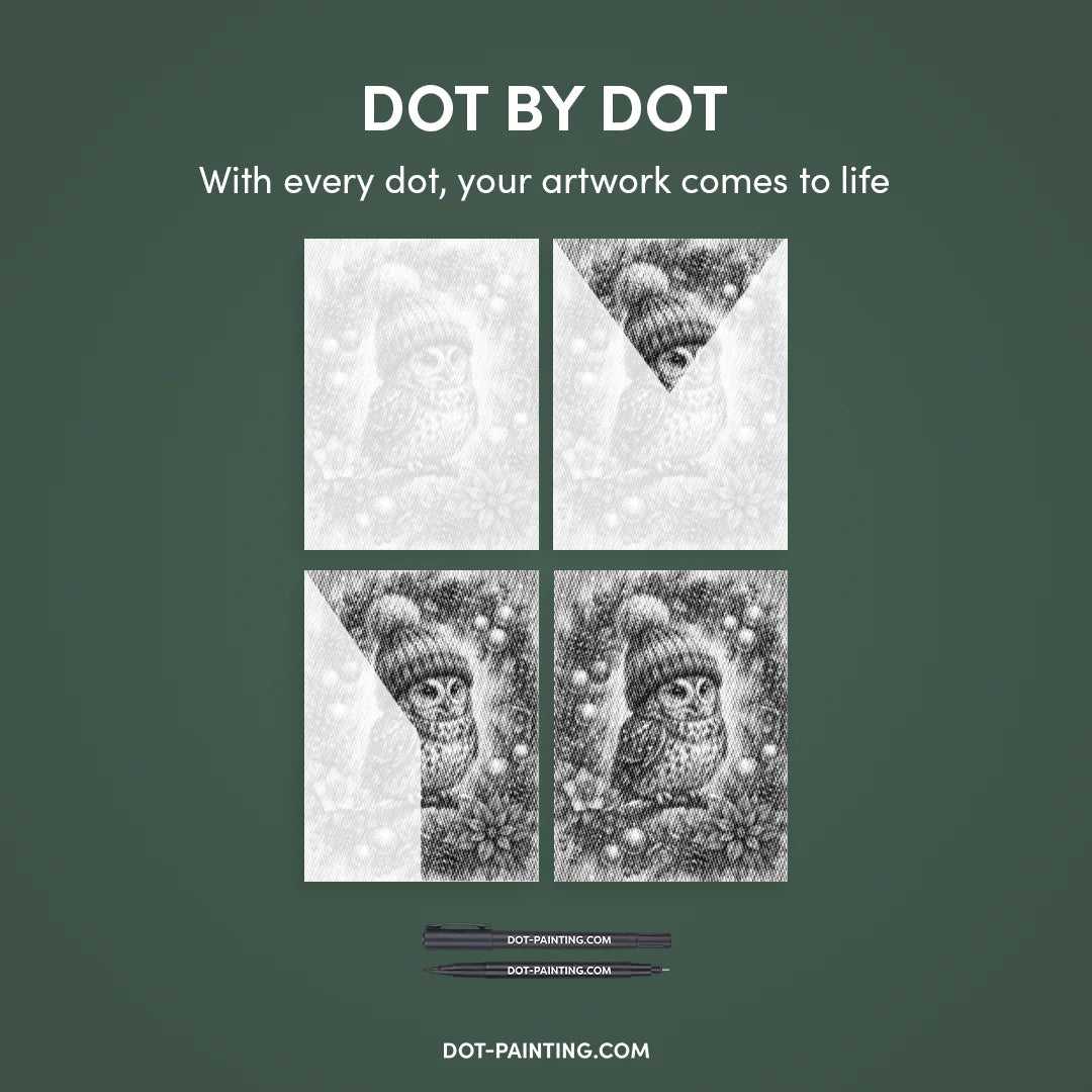 Christmas Owl in the Tree Dot Painting