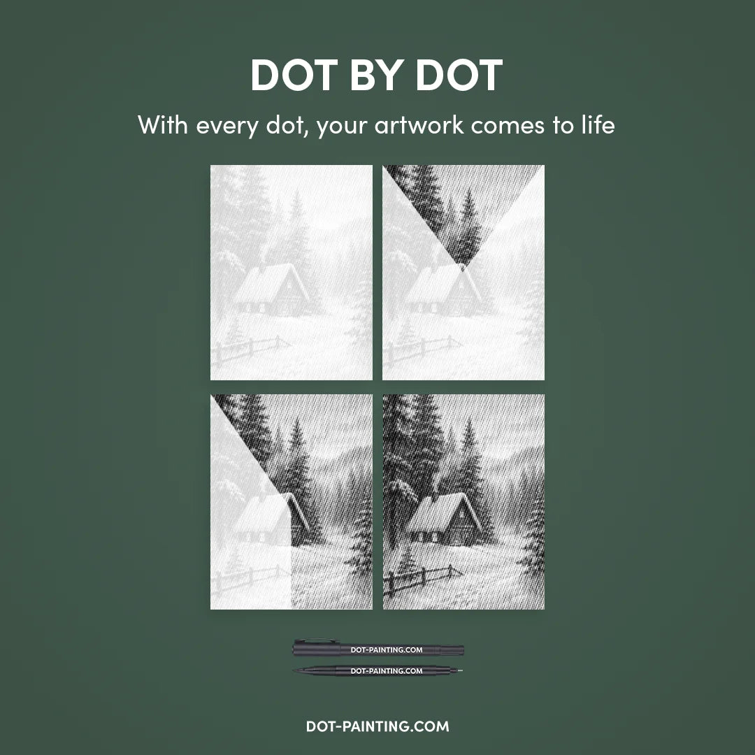 Cozy House in the Snow Dot Painting