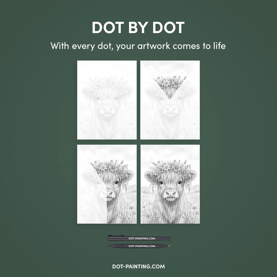 Cow with Flowers Dot Painting