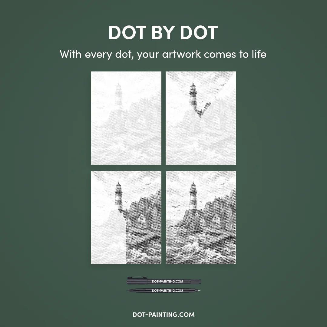 Village at the Lighthouse Dot Painting